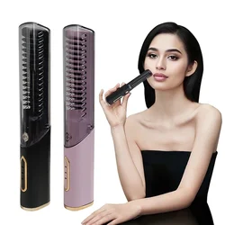 Portable Wireless Electric Hair Brush Heating Hair Straightener  2 IN 1 Home Travel Womem Anti-scalding Hair Straight Curly Comb