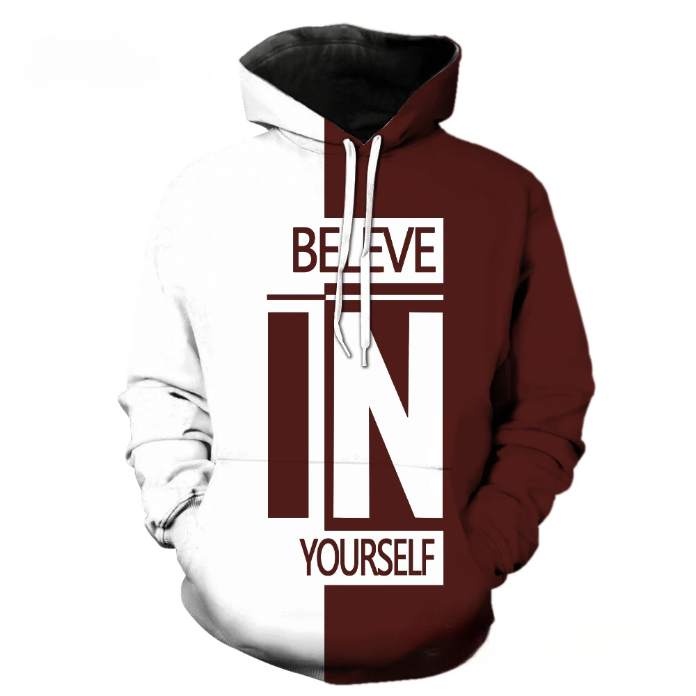 Men's Fashion Color Matching Hoodie Novelty Pattern Letters Believe Their Printed Men's Autumn Winter Hoodie