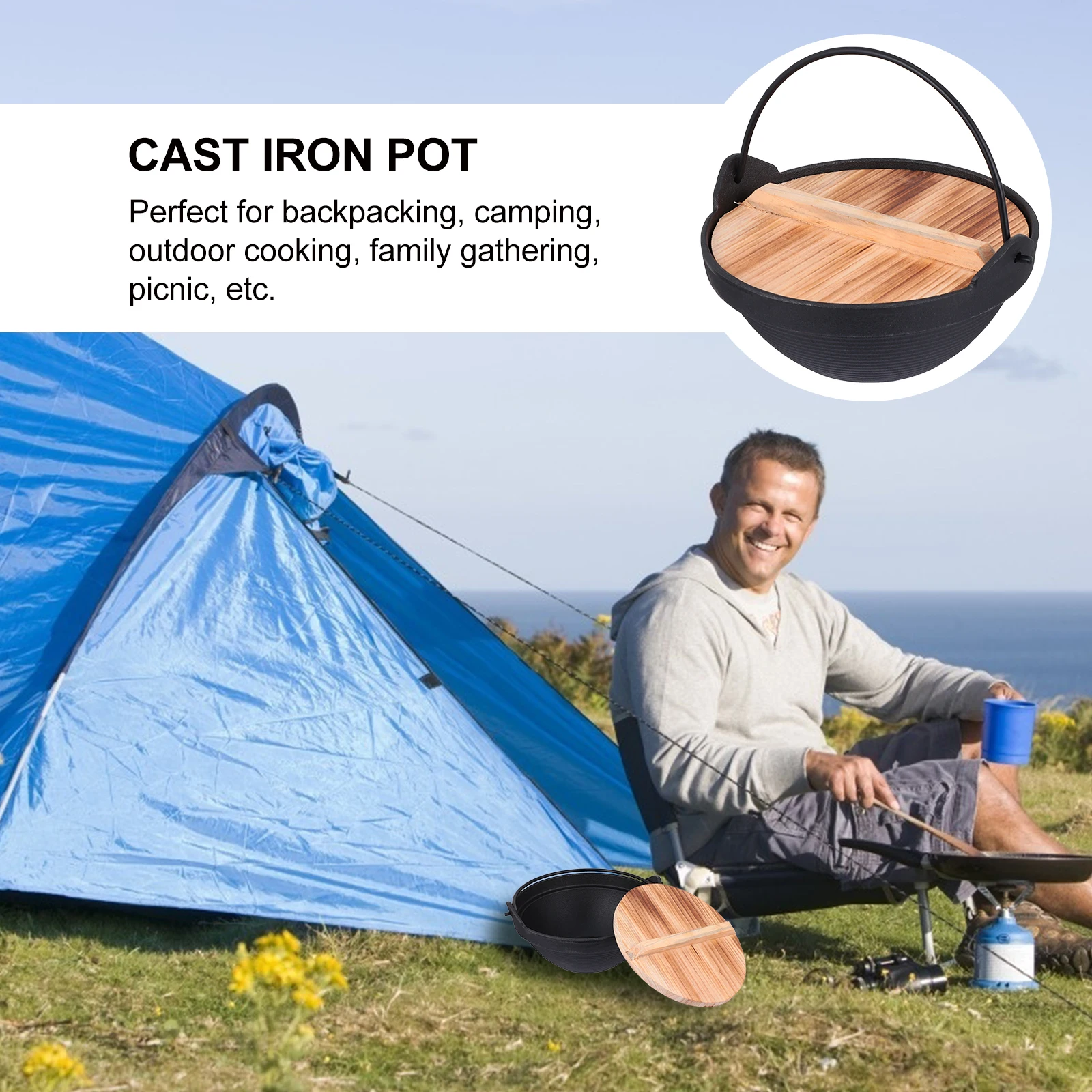 

1 set Single Person Mini Hot Pot Lightweight Non-Stick Camping Cookware Outdoor Hanging Pot For Backpacking Picnic Cooking