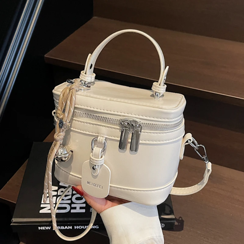 Summer Women's Pink Crossbody Phone Bag Simple Versatile One Shoulder Bags Sweet Girls Mini Square Handbag with Bell Pendant