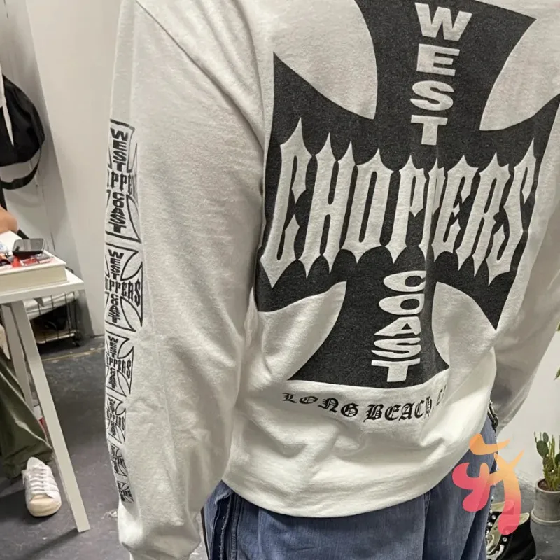 White Summer West Coast Choppers Tshirts American Street Loose Cross Scroll Print Slogan Logo Men Women Long Sleeves Tops - view 4