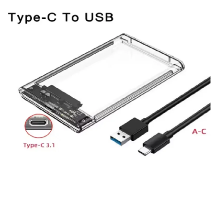 2,5 inch transparante HDD-behuizing HDD-behuizing SSD SATA naar USB 3.0 Type-C 3.1-adapter Draagbare externe harde schijfbox Gereedschapsvrij