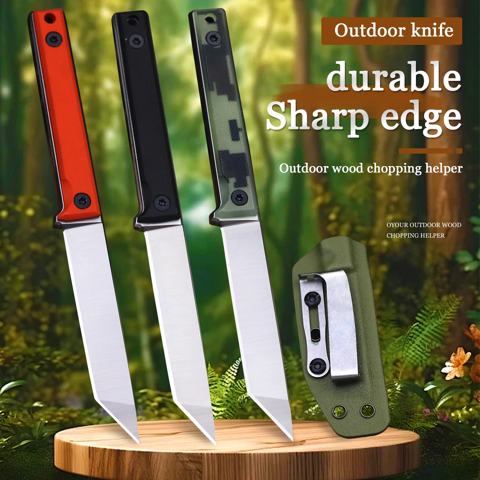 Japanese 7mm thick D2 steel outdoor hunting straight knife, G10 handle mini survival knife, outdoor multi-purpose EDC knife