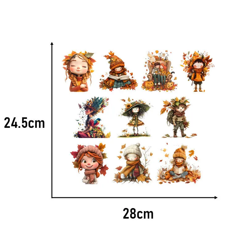 Cartoon Maple Leaf Girl Heat Transfer Patches Application Stripes on Kids Clothes ironing Printing for Tops DIY Decal decoration