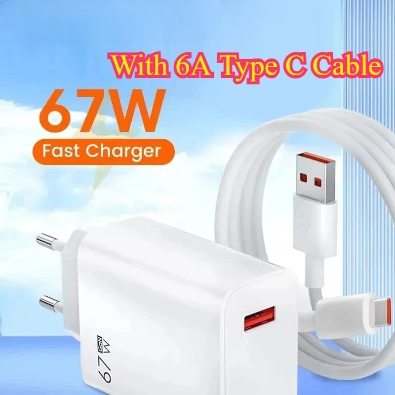 67W USB Fast Charger For Xiaomi 6A Type C Cable Phone Power Adapter For Mi 12 11 POCO X5 X4 Pro Redmi Note9 10 11 Charging Line