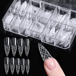 120Pcs Transparent Glazed False Fake Press On Nails Full Cover Almond Square French 3D Glass Concave-Convex Nail Art Tips