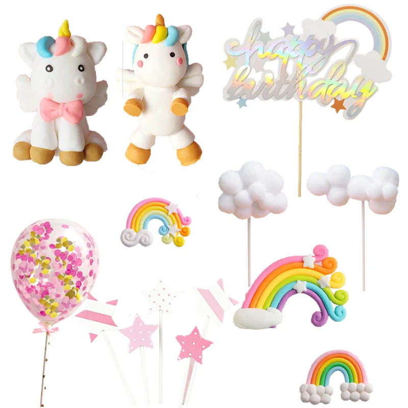 Cloud Rainbow Cake Topper Birthday Cake Decor One Year Birthday Party Decor Kids 1st Unicorn Cake Topper Baby Shower Christening