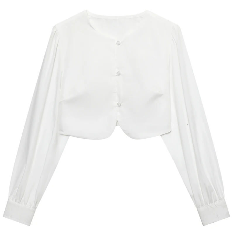 HXAO موضة قميص نسائي اقتصاص قميص أبيض خريف 2025 المتضخم نفخة الأكمام زر حتى بلوزة أنيقة أنيقة شارع العليا قميص