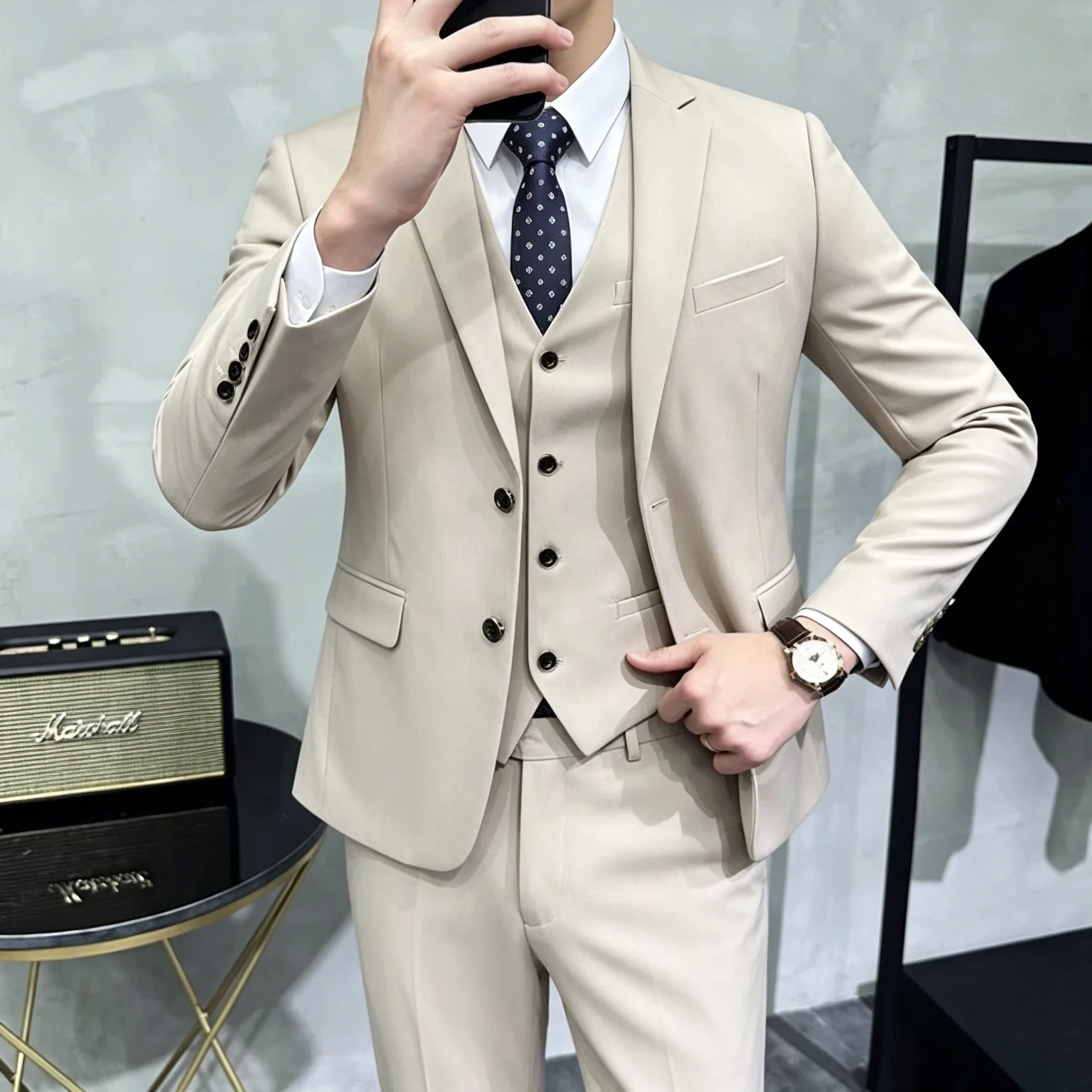 Groom's Wedding Dress ( Jacket + Vest + Pants ) High End Brand Solid Color Men's Casual Business Office Formal Suit 3Pcs Sets