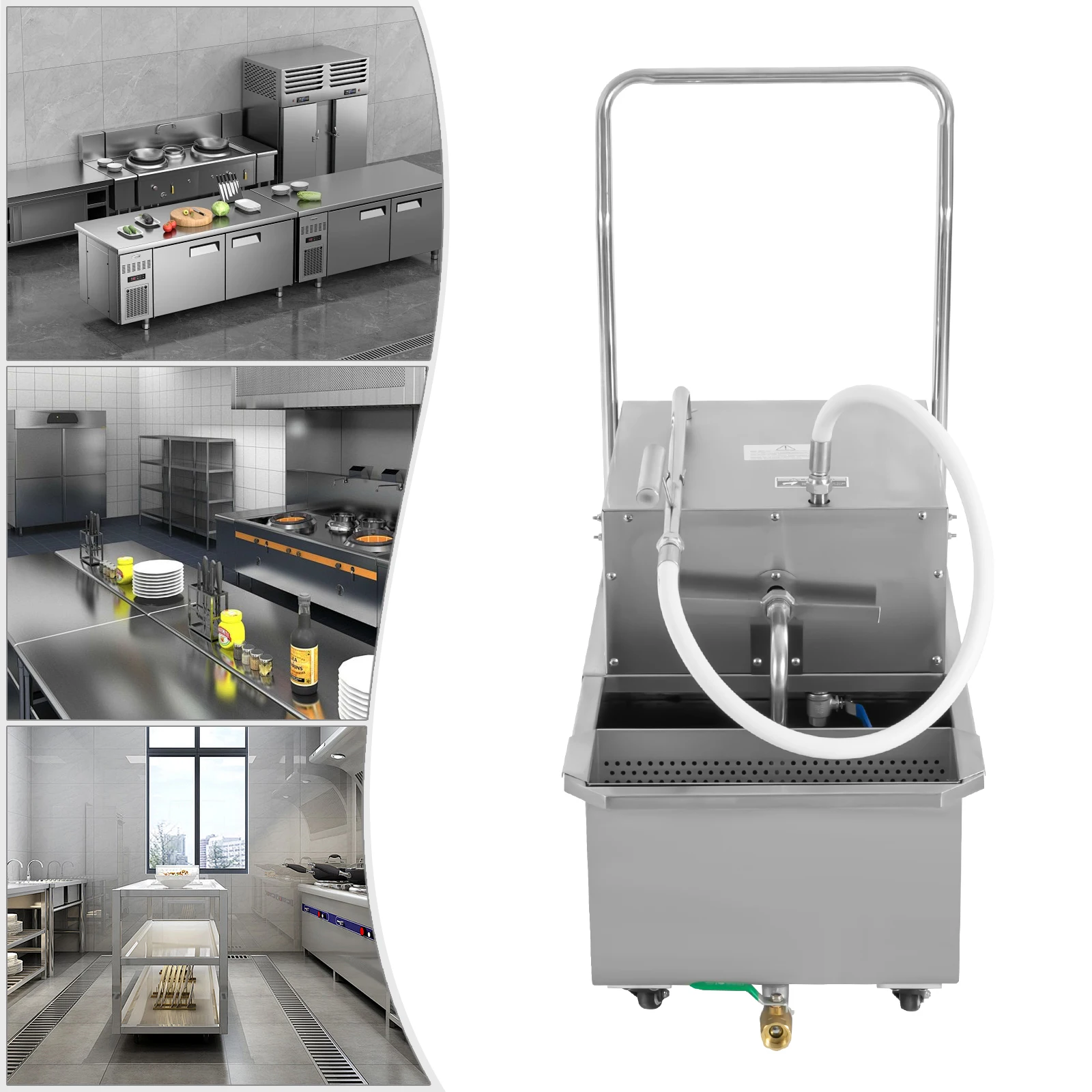 

550W 110V Fryer Filter Machine, 55L/14.53 Gal Commercial Oil Filler Cart Truck Separator Cooking Oil Filtration System