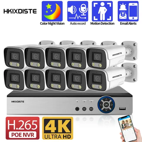 8MP 울트라 HD POE 네트워크 비디오 감시 시스템 4K 10CH POE NVR 키트 야외 컬러 야간 투시경 CCTV 보안 카메라 키트 8CH
