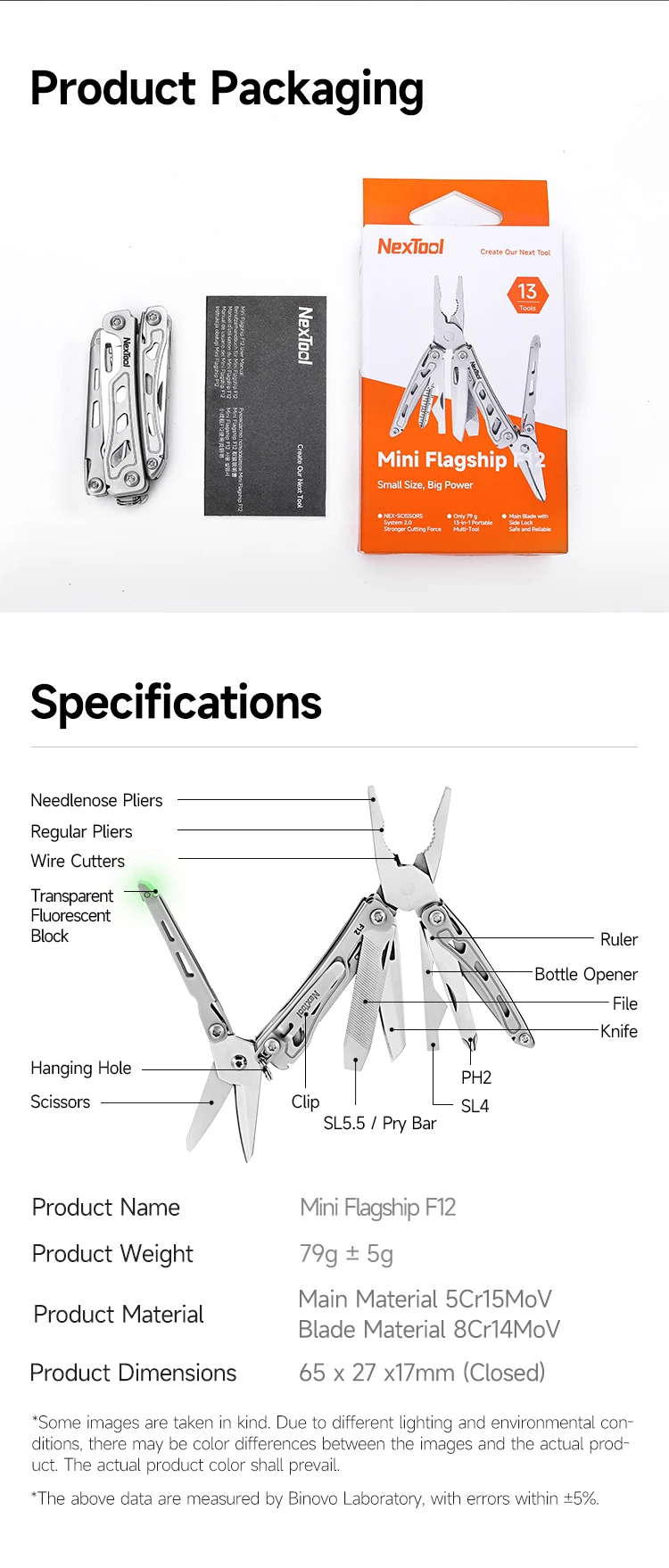 NexTool Mini Flagship F12 Schlüsselanhänger-Multitool 15-in-1 Faltbares EDC-Werkzeug Schere Zange Schraubendreher Feile Lineal Kleine Outdoor-Werkzeuge – Detail 11
