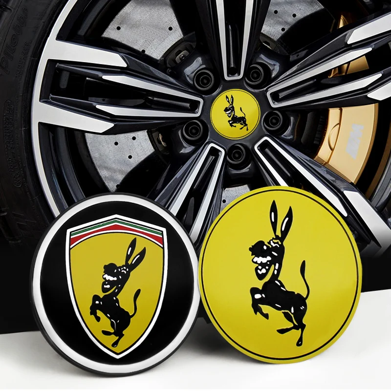 4pcs 56+60mm Ferrari Donkey Logo Badge Emblem Car Wheel Hub Center Caps Rim Cover Stickers For Ferrari Car Styling Accessories