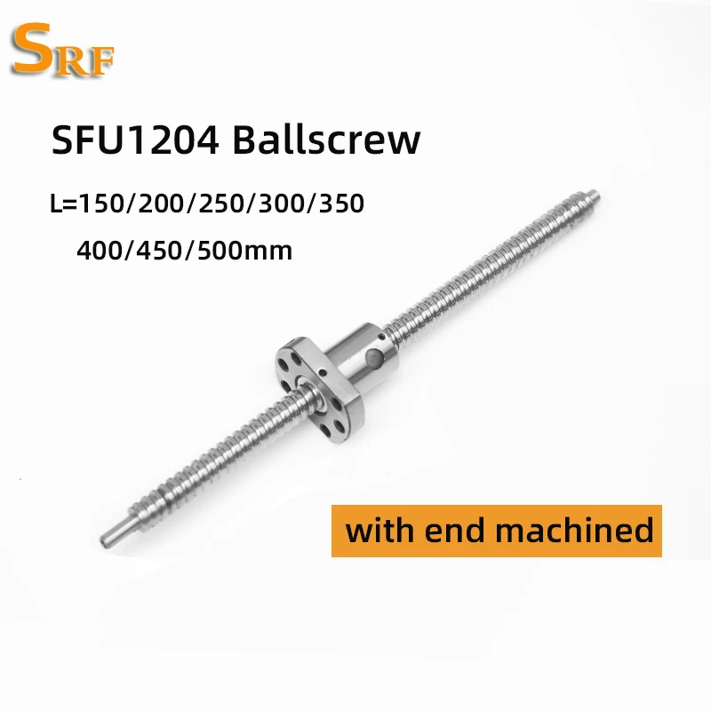 12mm Rolled Ball Screw 1pc SFU1204 L=150/200/250/300/350/400/450/500mm with single ballnut BK/BF12 end machined for CNC parts