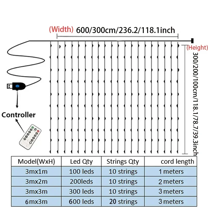 3 m Xmas kurtyna LED Garland bajkowe łańcuchy świetlne świąteczne przyjęcie świąteczne dekoracje ślubne pilot USB 8 trybów oświetlenie wodospadowe