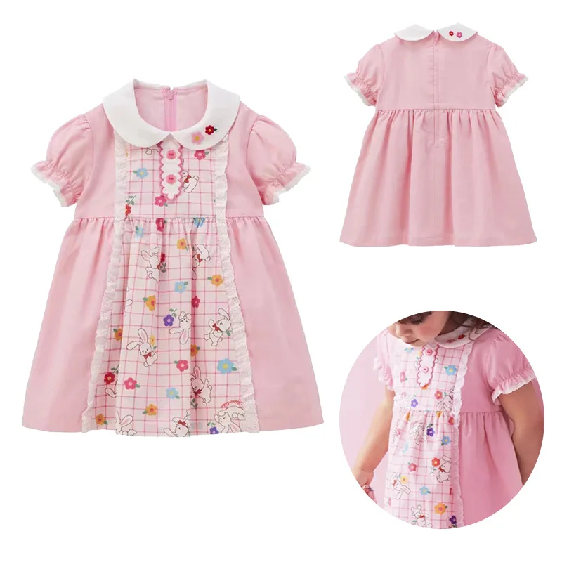 Princess Dress Summer New Girl Cartoon Bunny Flower Print Doll Collar Dress