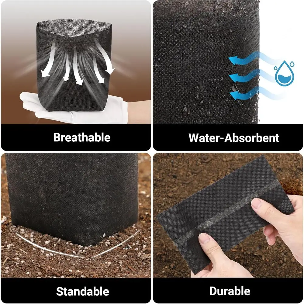 Plant Grow Bags, Pack of 100 7.5x7.5 Breathable Non-Woven Fabric Grow Bags or Planting Seedling Pots 1 Gallon Plant Pots