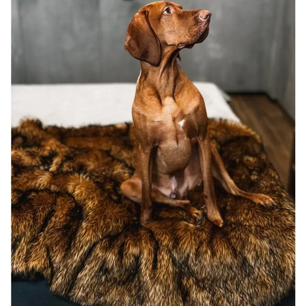 

Hot-sellingWaterproof Dog Blanket Faux Fur Pet Throw Sofa Bed Car Cover Washable Durable Brown 80x60