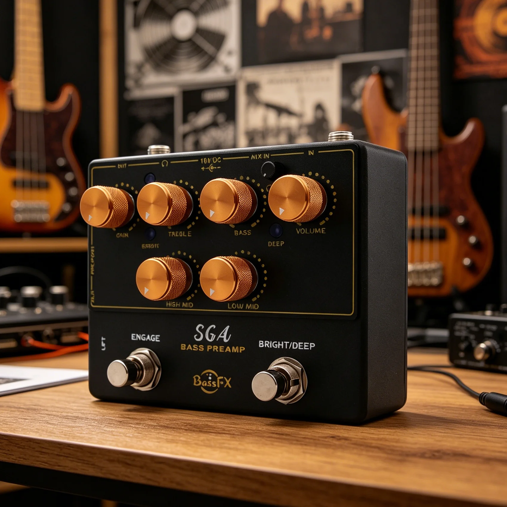 Fanmuzk BASS ANALOG PREAMP+DI+ Headphone Out And Aux-In Bass Preamp/Direct Box Highly Flexible Tone SAG Bass Effects Pedal