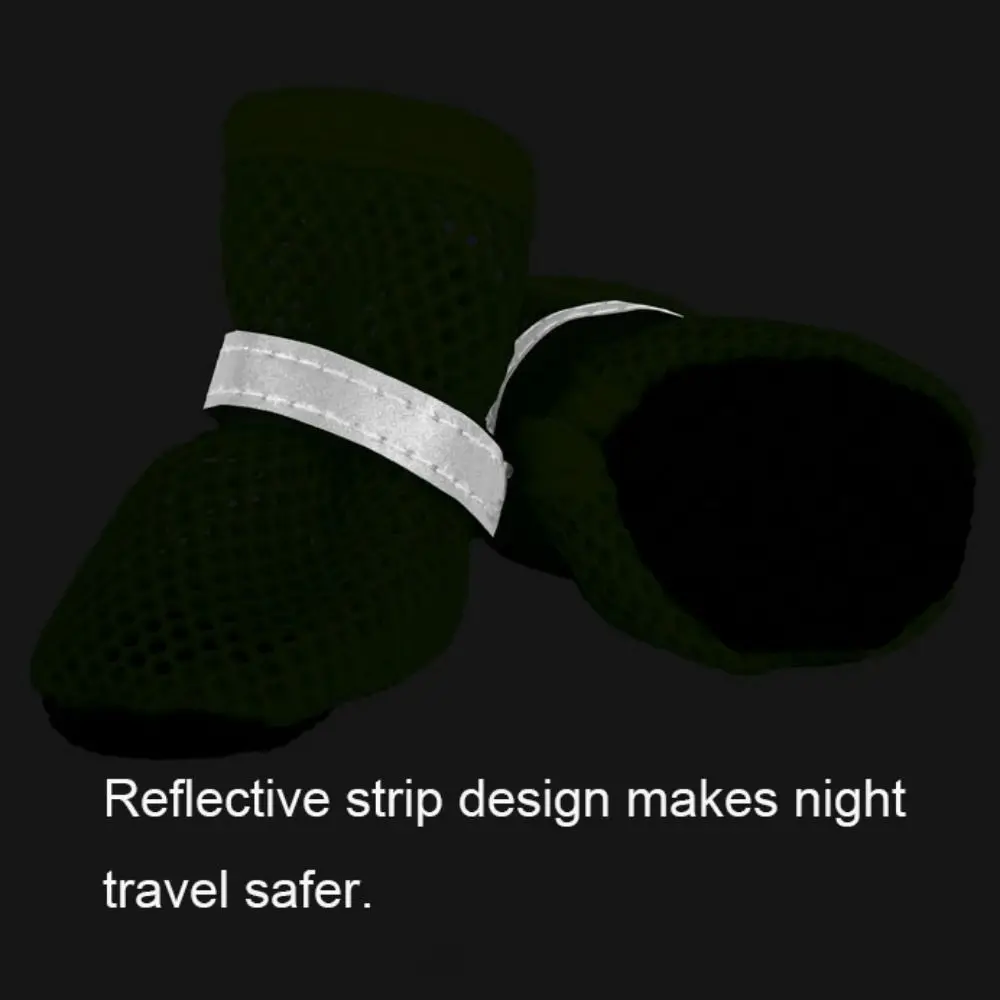 

4pcs/set Fashion Breathable Dog Mesh Shoes Non-slip Reflective Pet Short Boots Wear Resistant Hollow Out Dog Shoes Spring