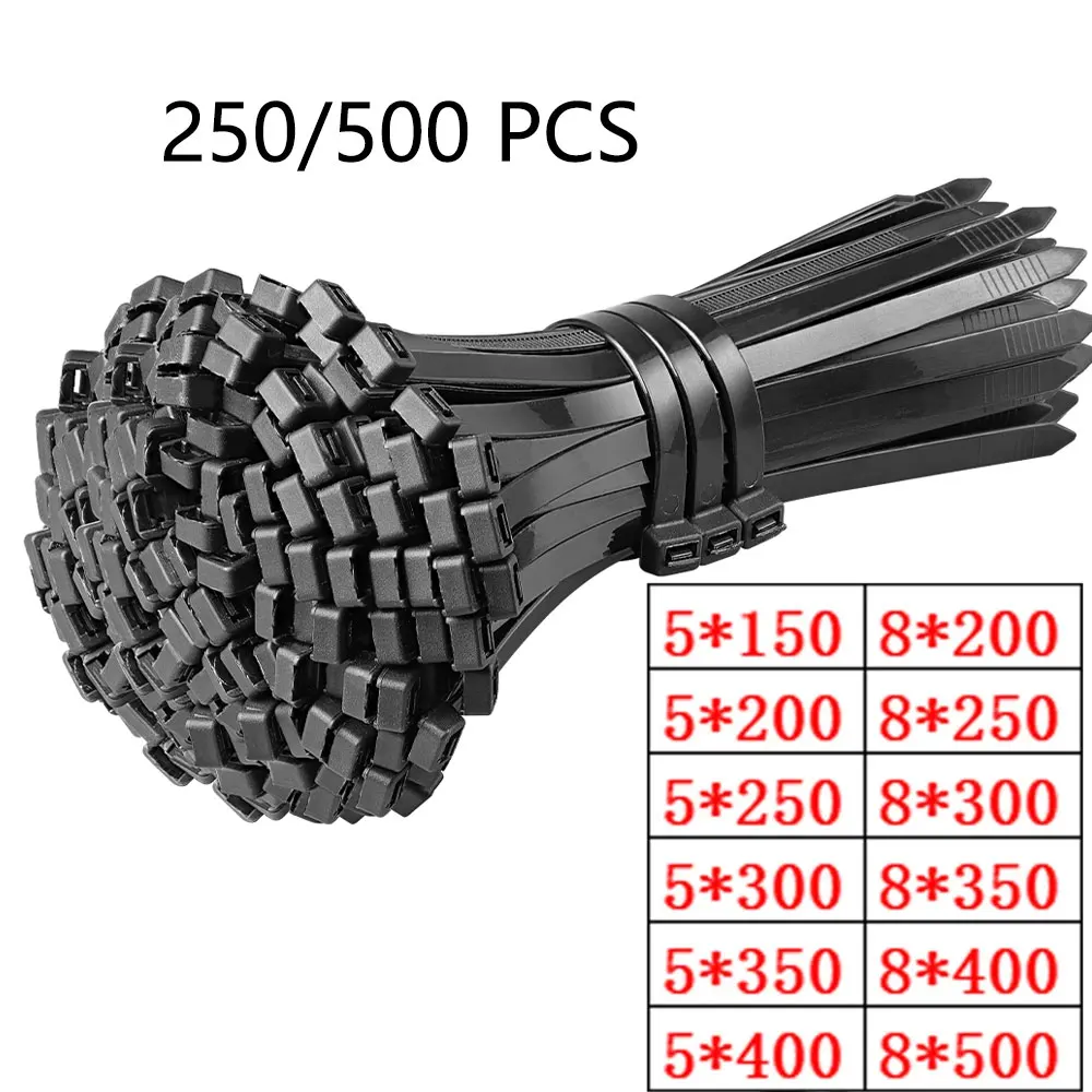 

5*200mm 5*300mm Self-locking Plastic Nylon Tie BLACK Zip Wraps Strap Nylon Cable Tie Set Fastening Ring Loop Wire Wrap