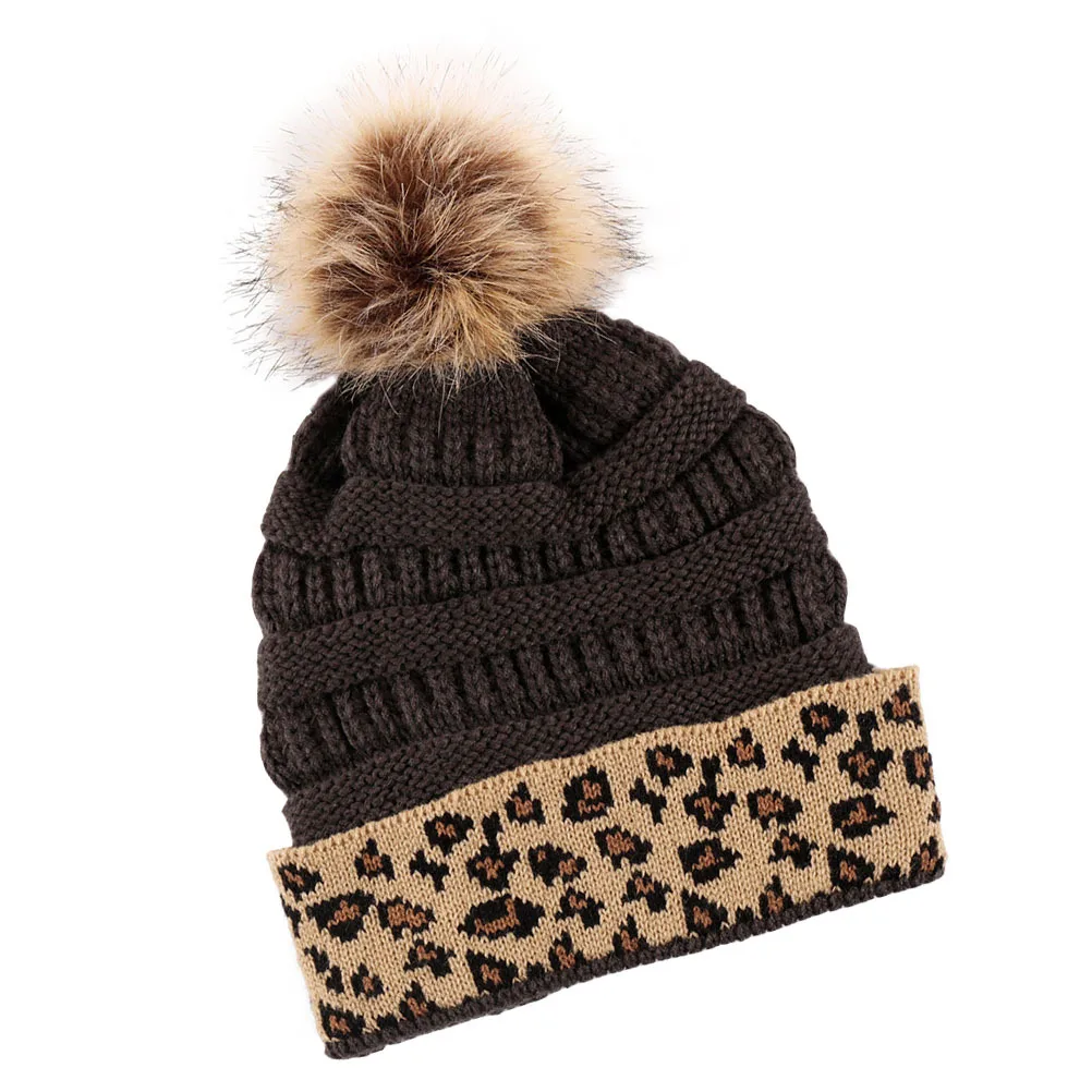 

Warm Knitted Hat Thick Winter Beanie Leopard Print Soft Elastic Outdoor Accessory Decorative Headwear For Women Men