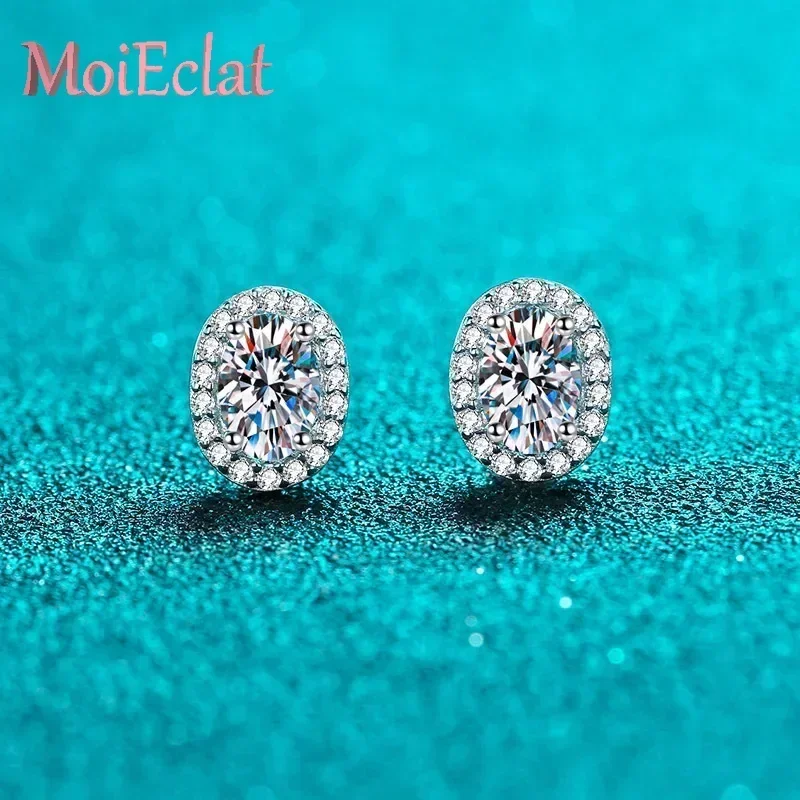 MoiEclat Store Platinum PT950  Wedding Ear Studs with Small Egg-shaped 1/2ct Moissanite Diamond Oval Stud Earrings Fine Jewelry