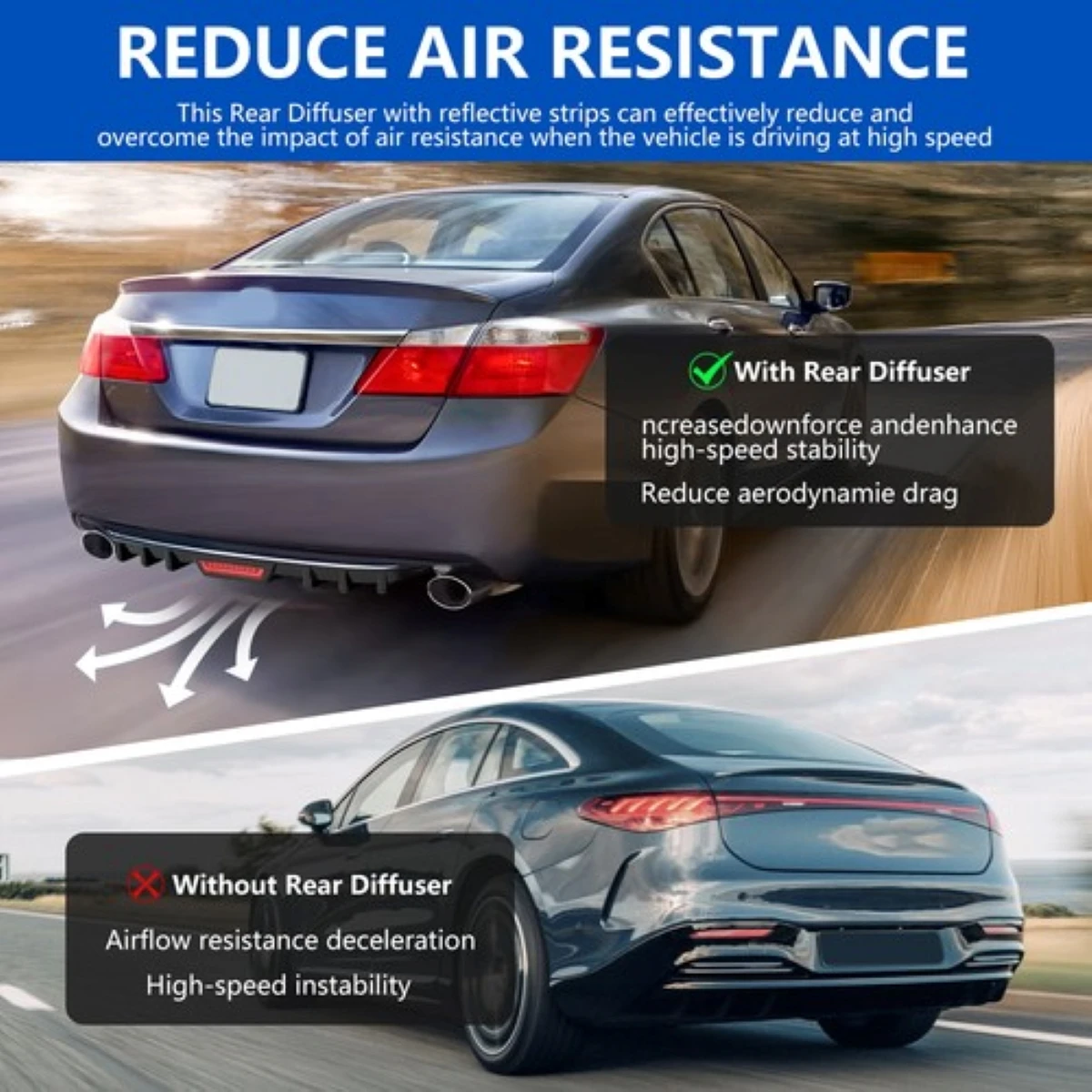 Car Rear Bumper Diffuser Lip Spoiler Splitter Body Kit For Ford Fusion 2004-2020