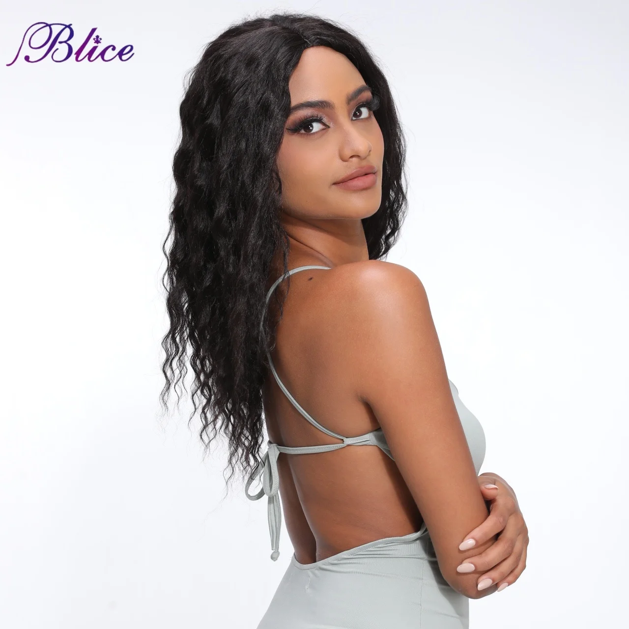 Blice Synthetic Curly Wig Long Hair Extensions With Closure Middle Part Women Wigs Mixed Natural Hair Black Blonde Brown Color