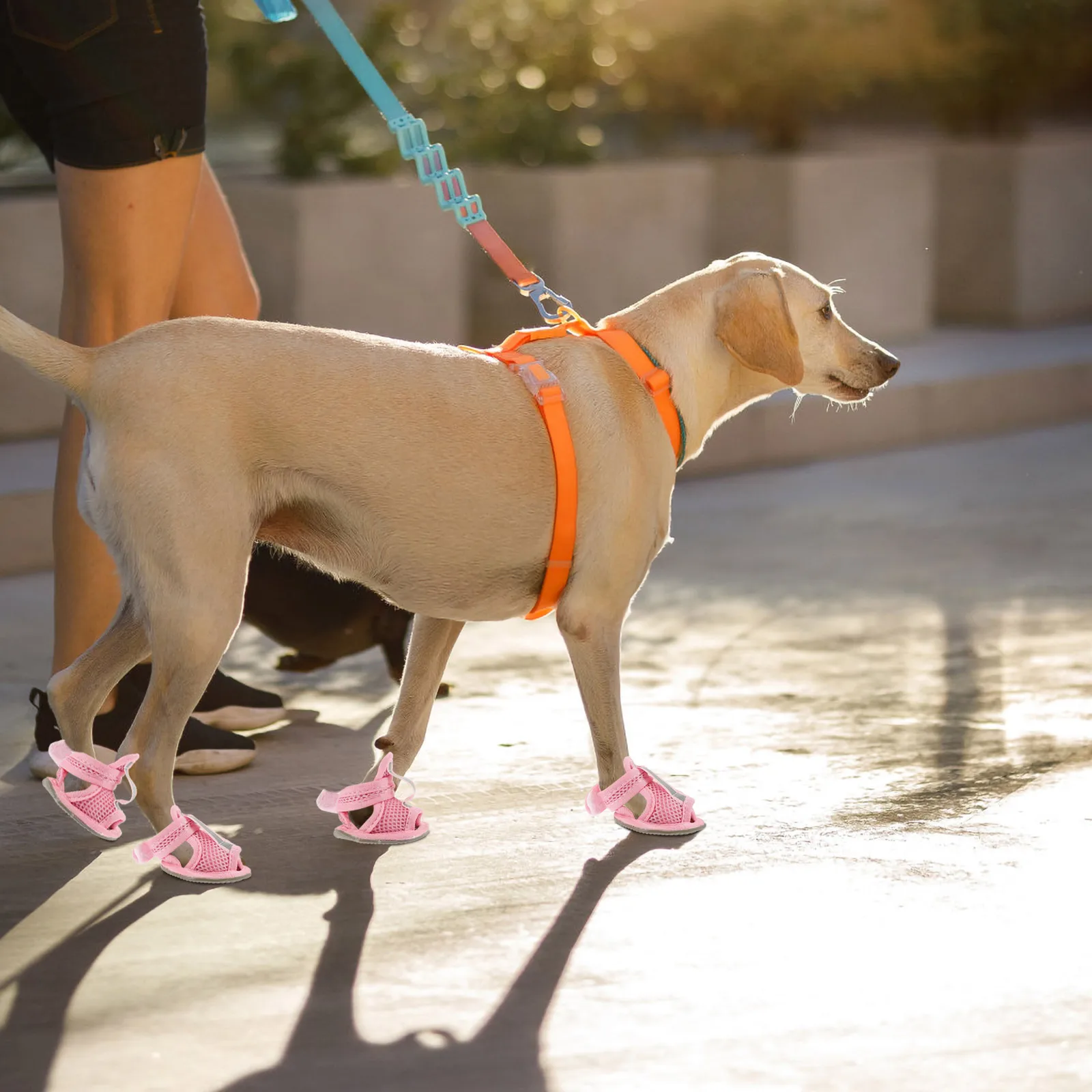 

4Pcs Pet Dog Shoes Summer Breathable Mesh Booties Anti-Slip Flexible Sole Pink Size 1 Protective Paw Covers Dog Shoes