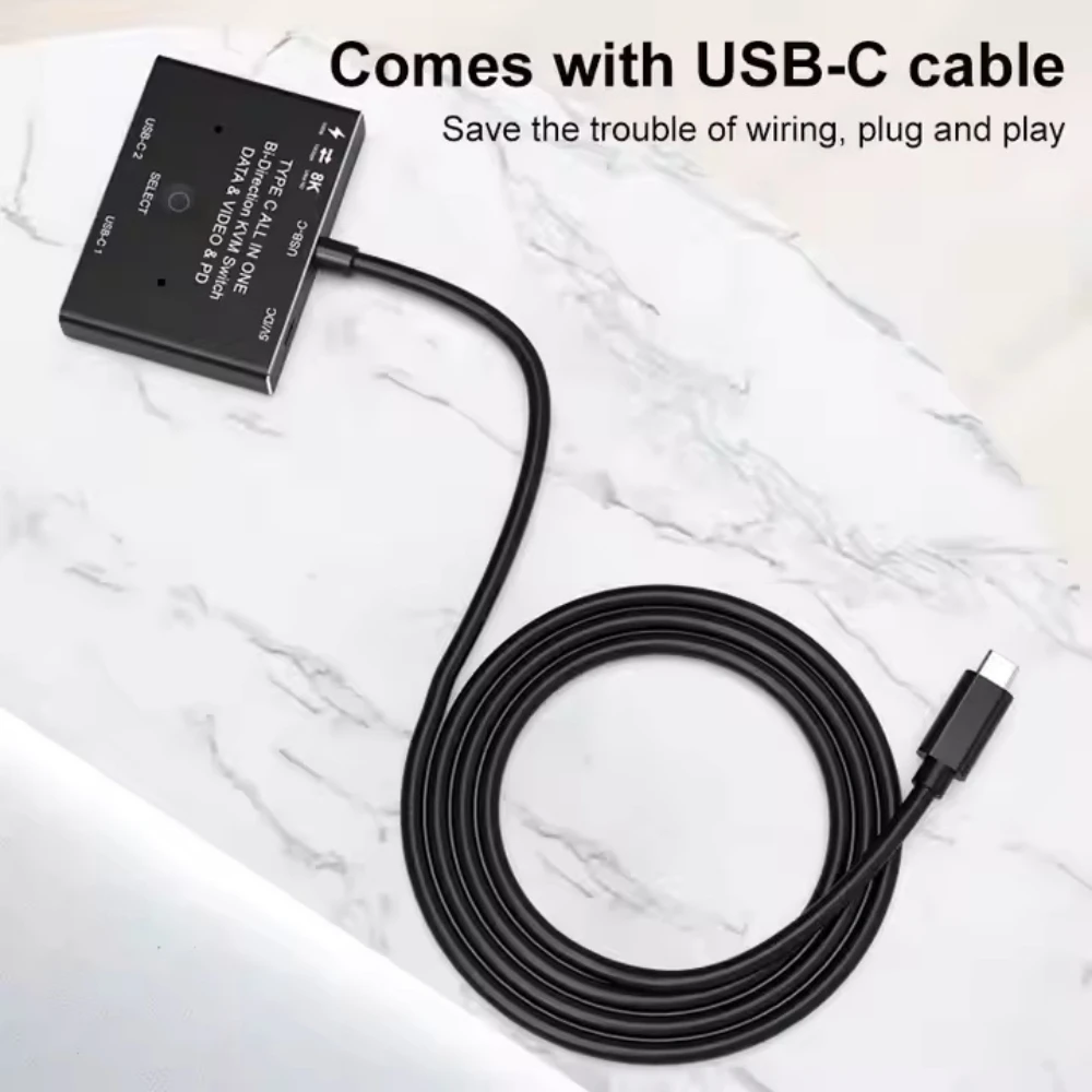 USB C Two-way Switcher Type-C Splitter 100W 2x1/1x2 Bi-Direction KVM Data Video Switcher 8K For Computer Monitor Multiple Source