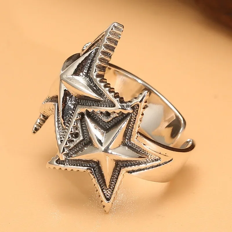 Hip-Hop Faceted Shining Stars Ring 925 Silver Vintage Rings for Women Fashion Gentleman Banquet Jewelry Adjustable Opening