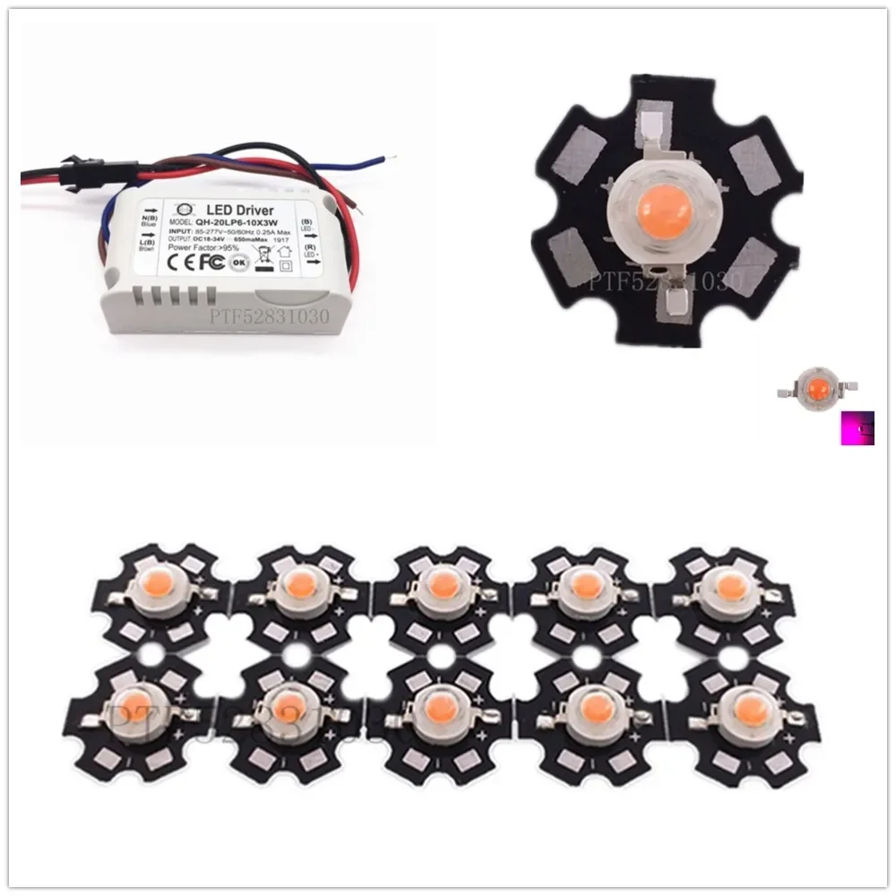 10pcs 3w full spectrum led 380-840nm +1pcs 6-10x3w 600mA led driver diy 30w led grow light for plants lamp