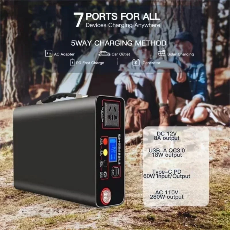 300W Portable Power Station 220V LiFePO4 Solar Generator 90000mAh USB Emergencies Battery Pack for Home Camping AC/DC，Type-C PD