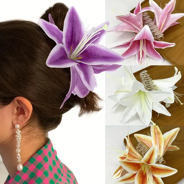 1szt Hawaii Elegant Romantic Lily Flower Grab Clip Temperament Shark Clip on the Back of the Head Shark Clip for a beach holiday