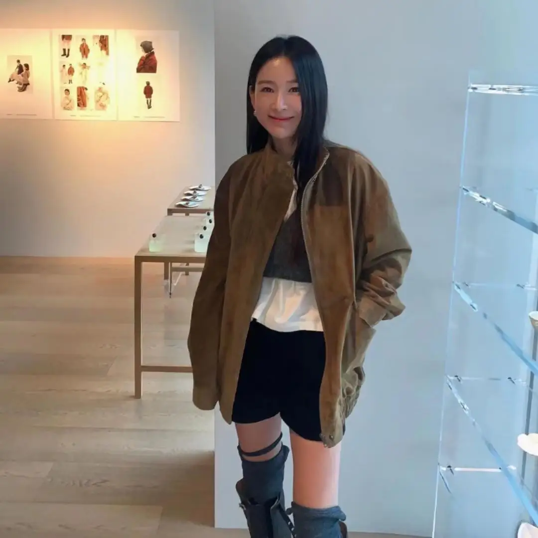 Monoha Retro Amerykańska Kurtka Motocyklowa ze Skóry Zamszowej Street Sle Prosty Krój Regularna Długość Kołnierz Odzież Wierzchnia