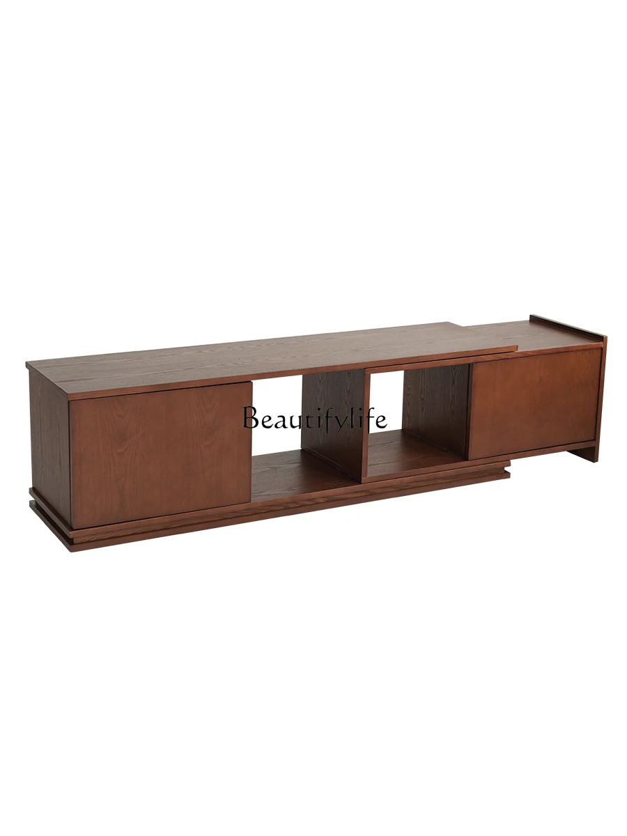 Retro Solid Wood TV Cabinet Small Apartment Living Room Antique Style Stretchable Storage Corner Cabinet