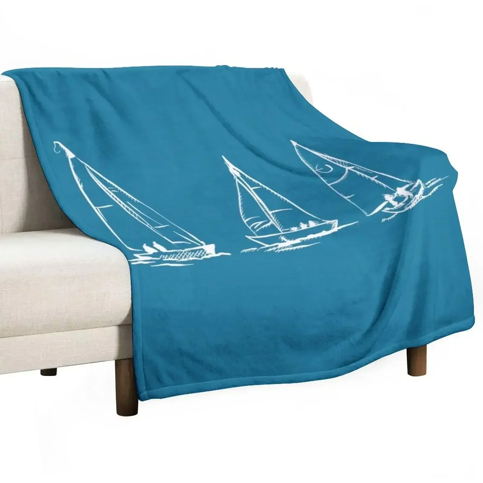 

Sailboats - White Throw Blanket Plush for sofa Vintage Blankets