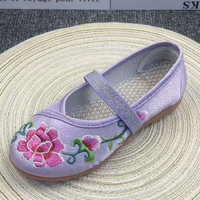 Kids Embroidered Shoes for Girls Chinese Style Cotton Cloth Shoes Children Comfortable soft-soled Flat Hanfu Shoes red pink blue