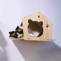 Maison de chat en bois pour dormir et dominer, étagère flottante d'escalade, villa murale pour chaton, meubles muraux