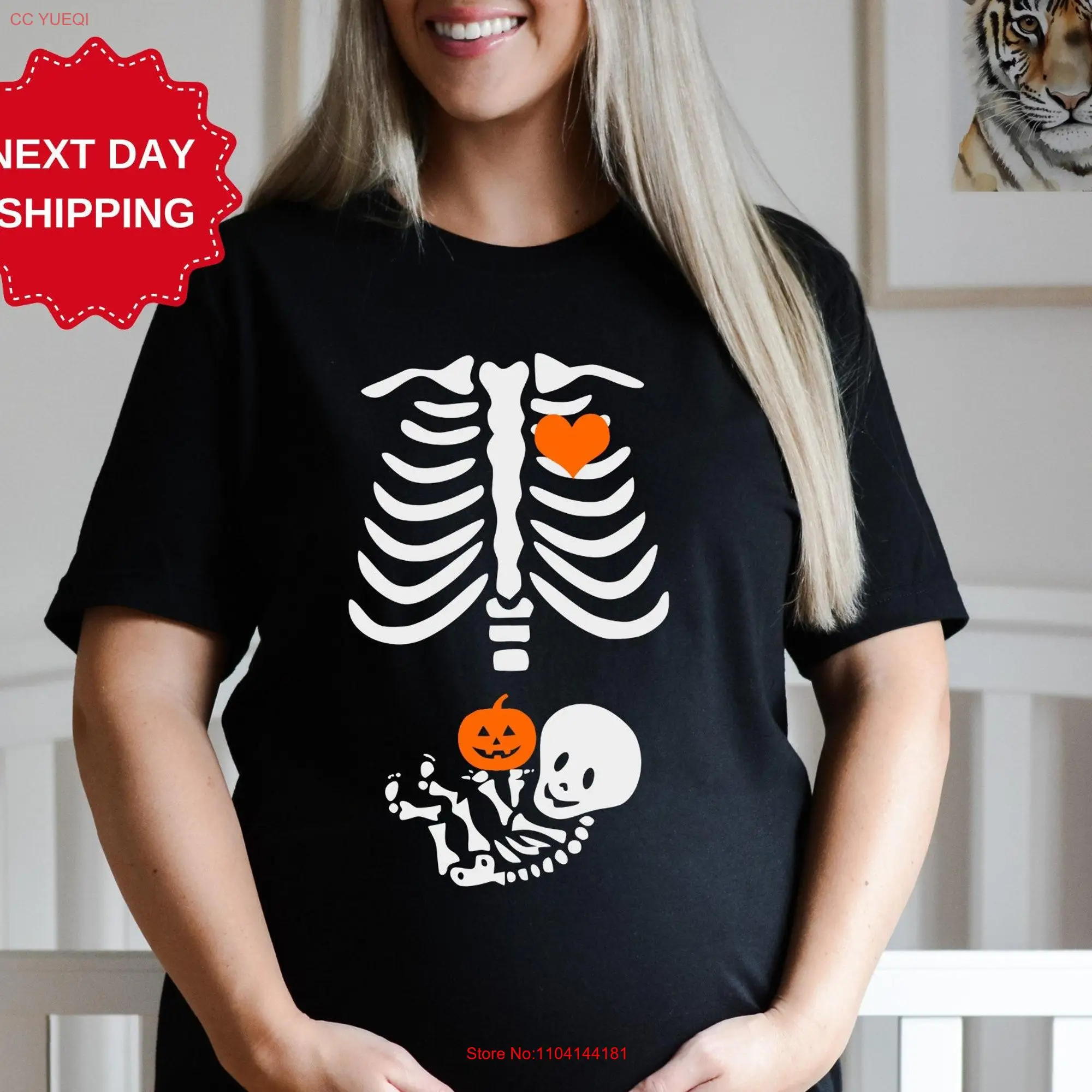 Halloween Pregnant Skeleton T Shirt Maternity Pregnancy Outfit long or short sleeves