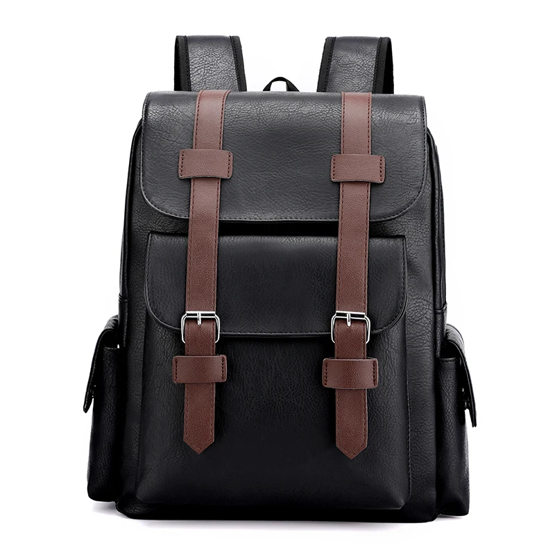 2023 männer Rucksack PU Leder Rucksack Große Laptop Rucksäcke Männlichen Mochilas Schwarz Schulranzen Für Jugendliche Jungen Braun Sac A Dos – Detail 3