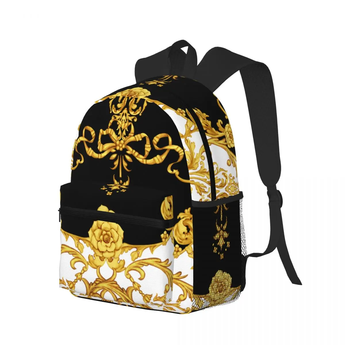 Borsa da scuola da viaggio Casual Daypack con sfondo barocco dorato con tasche per le donne College