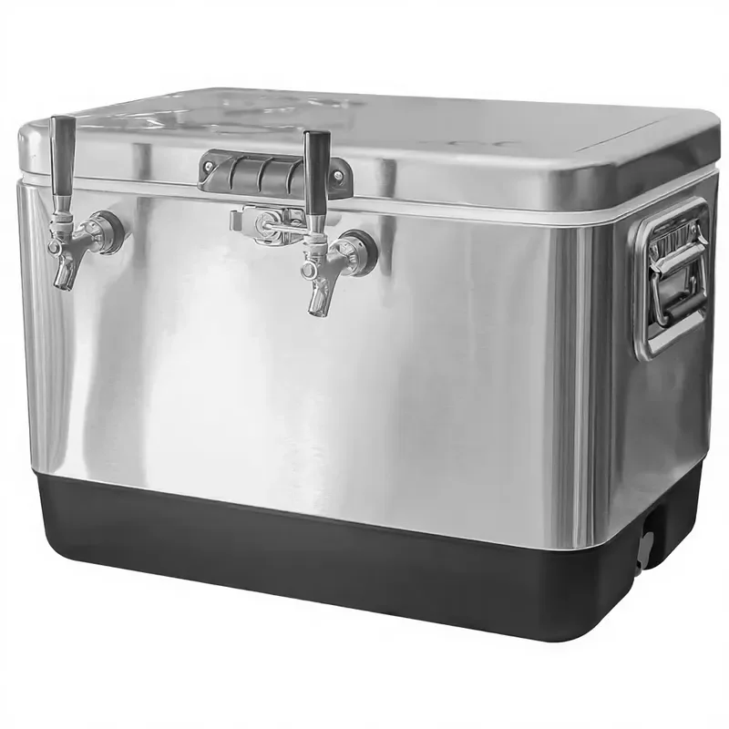for KEGSTORM Stainless Steel 2 Faucet 50L Insulated Modern Portable Draft Beer Dispenser Jockey Box for Home Brewing Bar