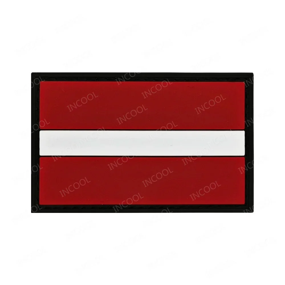 3D Rubber PVC Latvia National Flag Patches Latvijas Embroidered Flags Hook Loop Badges Appliqued For Clothing Backpack