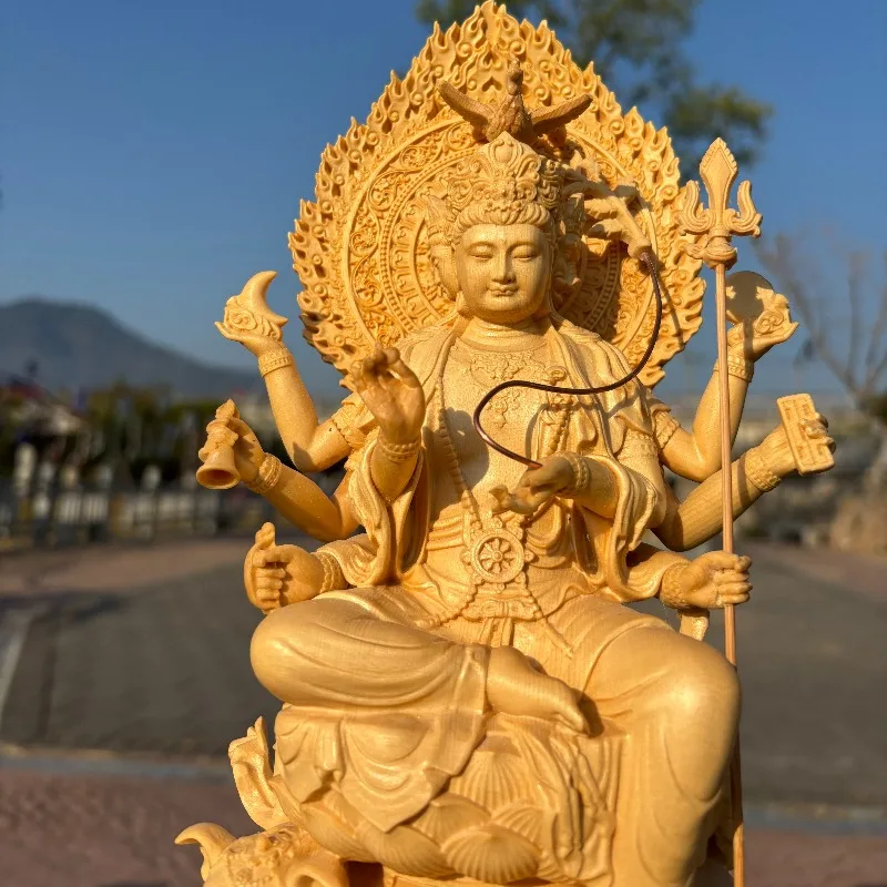 Hand-Carved Hinoki Wood Doumu Yuanjun Statue - 11