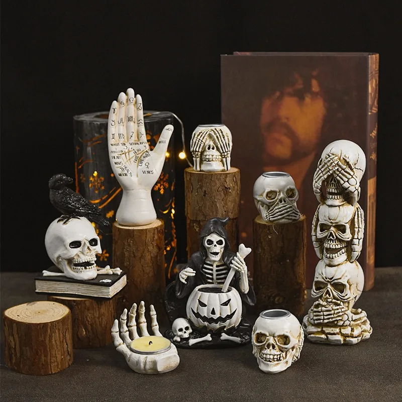 Ornament Skull Pumpkin Crow Dark Horror Aesthetic Tabletop Ornament Halloween Ghost Props
