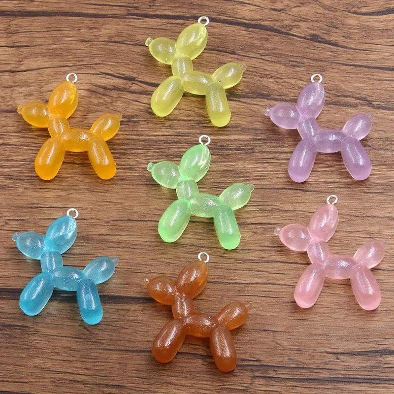 10Pcs 7Color 35*38mm 3D Resin Animal Charms Colorful Balloon Dog Pendant For Earring Keychain DIY Jewelry Making