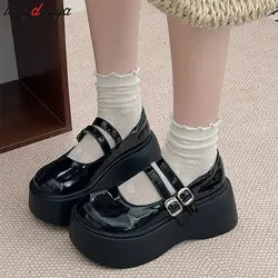 Jesień Harajuku Japanese Punk Rock Gothic Lolita Shoes Women Wedge High Heels girls College style Thick Sole JK uniform shoes