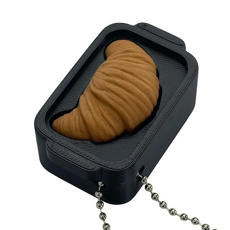 3D Printed Croissant Simulation Stress-relieving Toys Clicker Keychain Desktop Decoration ADHD Decompression Toy